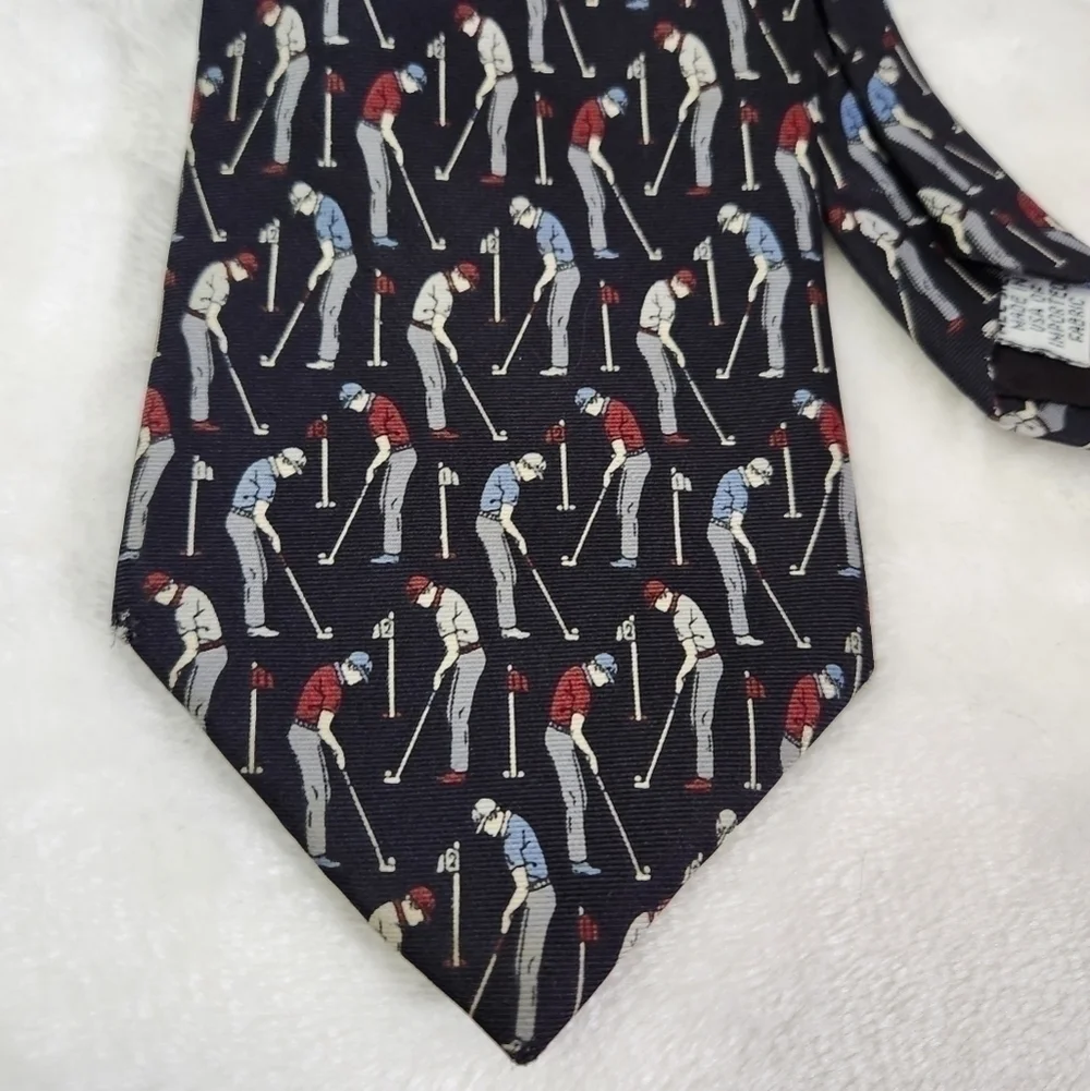 Jt Beckett Silk USA Golfers Sport Navy Blue Necktie